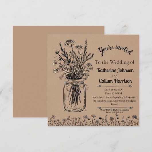 Invitation Conception de Mariage Fleur sauvage rustique (Devant / Derrière)