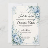 Invitation Conception de mariage floral bleu élégant (Devant)