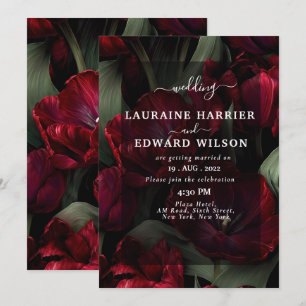 Invitation conception de mariage floral bordeaux mettant en v