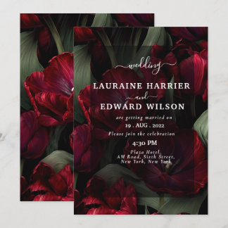 Invitation conception de mariage floral bordeaux mettant en v