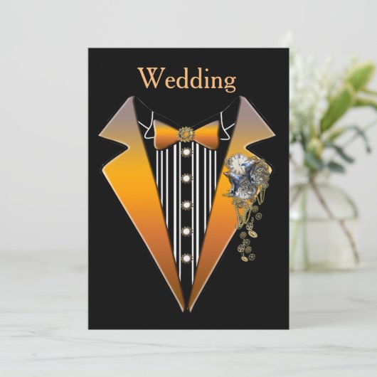 Invitation Conception de mariage Steampunk en smoking (Debout devant)