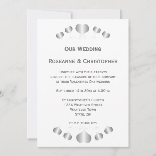 Invitation Conception de mariages à cœurs d'argent (Devant)