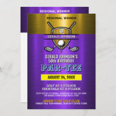 Invitation Conception de monogramme de golf de bouclier d'or  (Devant / Derrière)