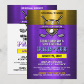 Invitation Conception de monogramme de golf de bouclier doré  (Devant / Derrière)