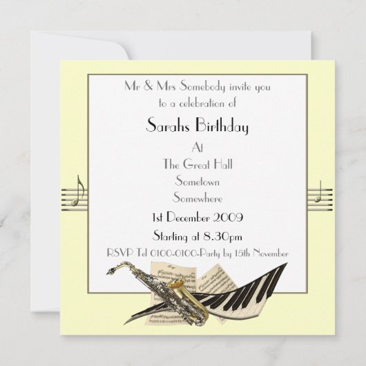 Invitation Conception de musique saxophone (Dos)