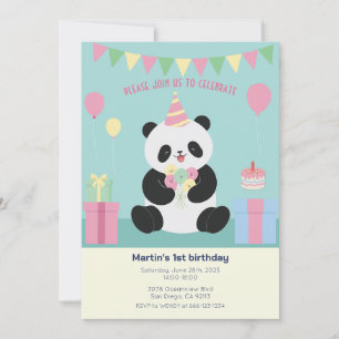 Invitation Conception de Panda douce à la menthe et rose