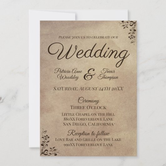 Invitation Conception de parchemin rustique élégant en roulea (Devant)