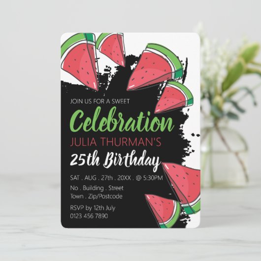Invitation Conception de pastèque, fête douce Anniversaire (Debout devant)