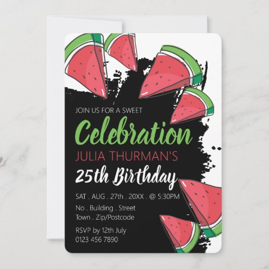 Invitation Conception de pastèque, fête douce Anniversaire (Devant)
