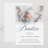 Invitation Conception de photo Bautizo de script blanc serein (Devant / Derrière)