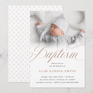 Invitation Conception de photo de baptême taupe blanc serein
