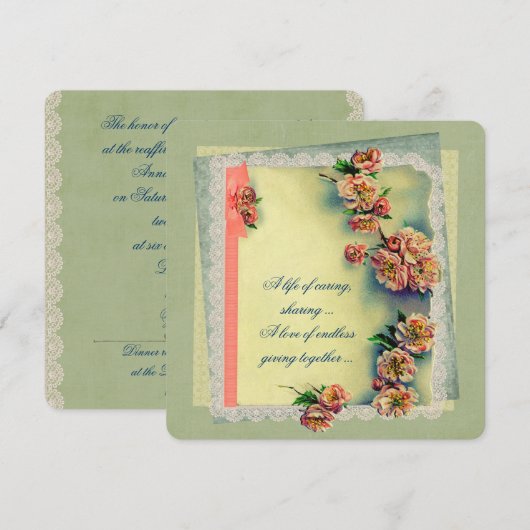 Invitation Conception de Rose vintage pour le renouvellement (Devant / Derrière)