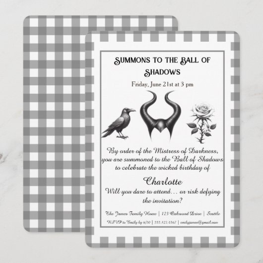 Invitation Conception de script pour anniversaire Dark Fantas (Devant / Derrière)