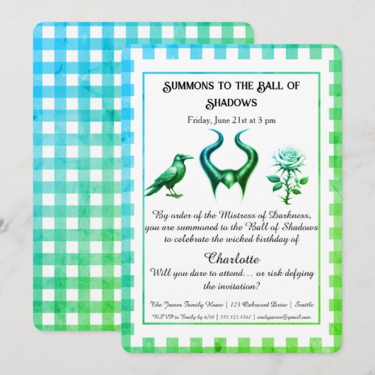 Invitation Conception de script pour anniversaire Dark Fantas (Devant / Derrière)