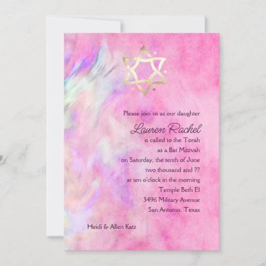 Invitation Conception de teinture à tarte bat mitzvah rose ch (Devant)