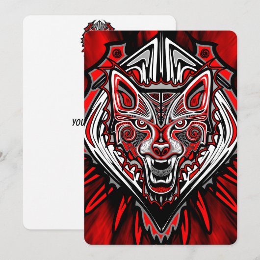 Invitation Conception de totem tribal Haida Loup (Devant / Derrière)
