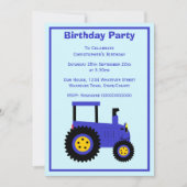 Invitation Conception de tracteur bleu pour anniversaire pers (Devant)