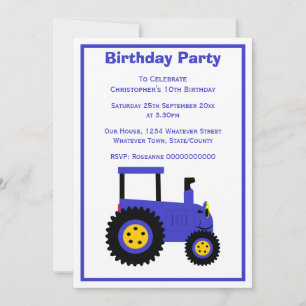 Invitation Conception de tracteur bleu pour une fête d'annive