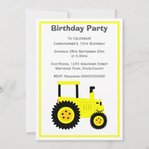 Invitation Conception de Tracteur Jaune Fête d'anniversaire p