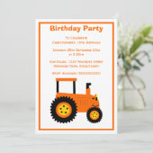 Invitation Conception de tracteur orange pour une fête d'anni (Debout devant)