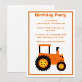 Invitation Conception de tracteur orange pour une fête d'anni (Devant / Derrière)