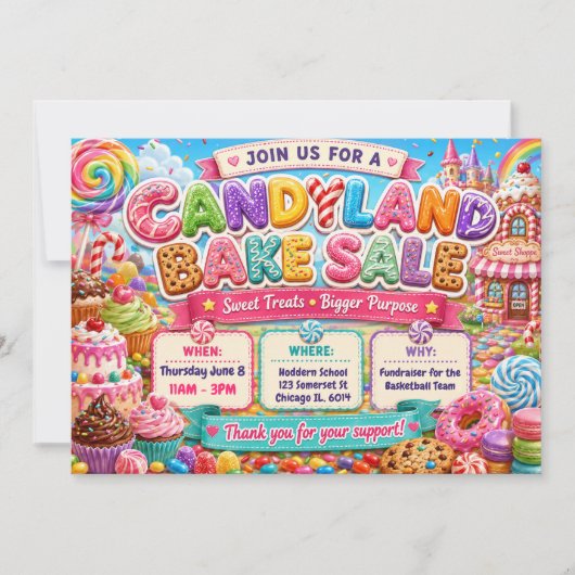 Invitation Conception de vente de pâtisseries Candyland (Devant)