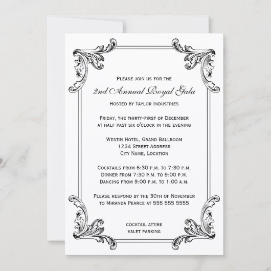 Invitation Conception Décorative Élégante Noir et Blanc (Dos)
