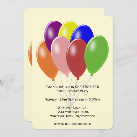 Invitation Conception des ballons fête d'anniversaire (Devant / Derrière)