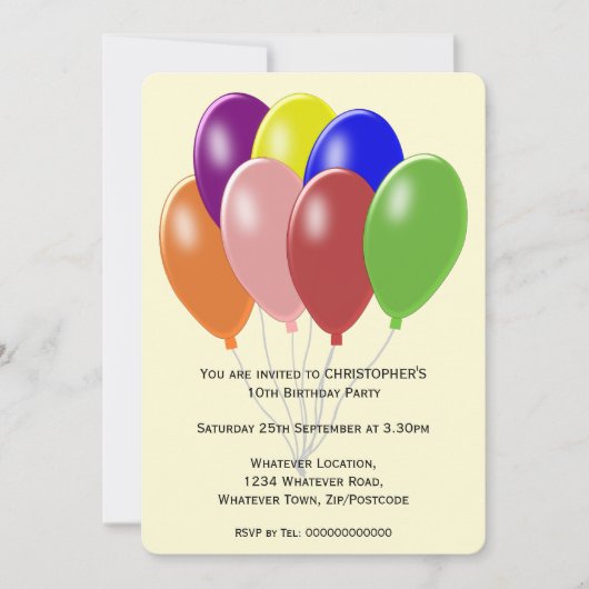 Invitation Conception des ballons fête d'anniversaire (Devant)