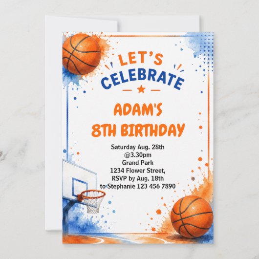Invitation Conception d'invitation d'anniversaire de basketba (Devant)