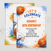 Invitation Conception d'invitation d'anniversaire de basketba (Devant / Derrière)
