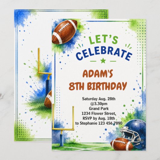 Invitation Conception d'invitation d'anniversaire de football (Devant / Derrière)