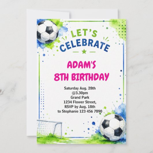 Invitation Conception d'invitation d'anniversaire de football (Devant)