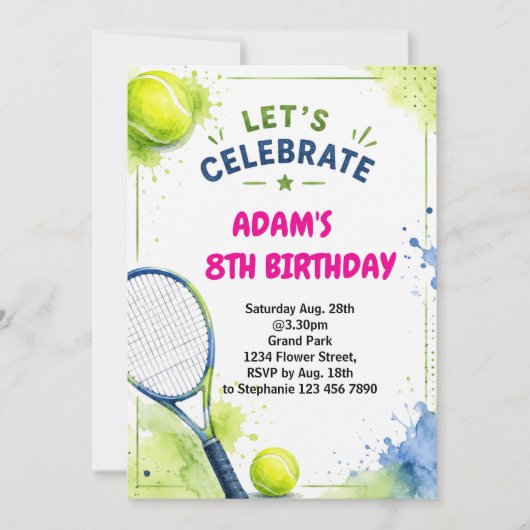 Invitation Conception d'invitation d'anniversaire de tennis à (Devant)