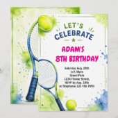 Invitation Conception d'invitation d'anniversaire de tennis à (Devant / Derrière)
