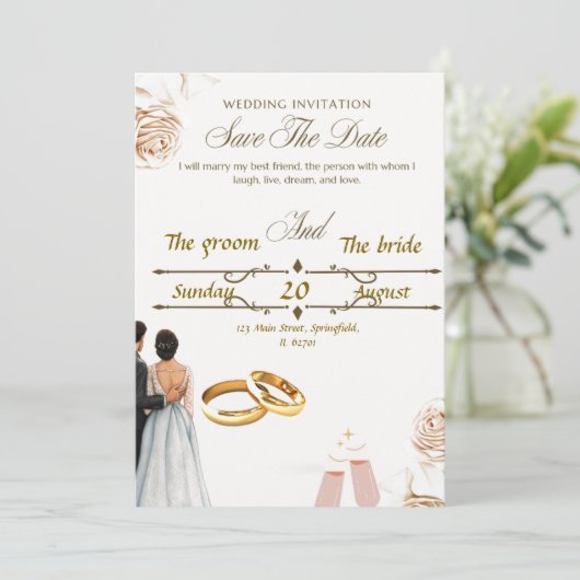 Invitation Conception d'invitation de mariage élégante - Beau (Debout devant)