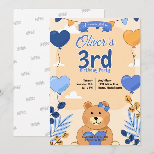 Invitation Conception d'invitation Ourson (Devant / Derrière)