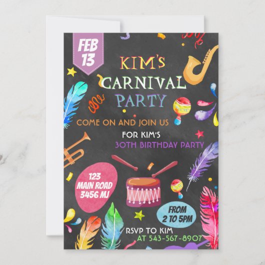 Invitation Conception d'invitation sur le thème du Carnaval B (Devant)