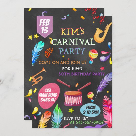 Invitation Conception d'invitation sur le thème du Carnaval B (Devant / Derrière)