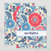 Invitation Conception D'Oiseaux Et De Fraises (Devant / Derrière)
