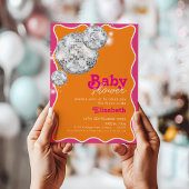 Invitation Conception du Baby shower à billes orange rose vib