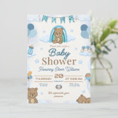 Invitation Conception éditable de Baby Shower Ourson Bleu Mig (Debout devant)
