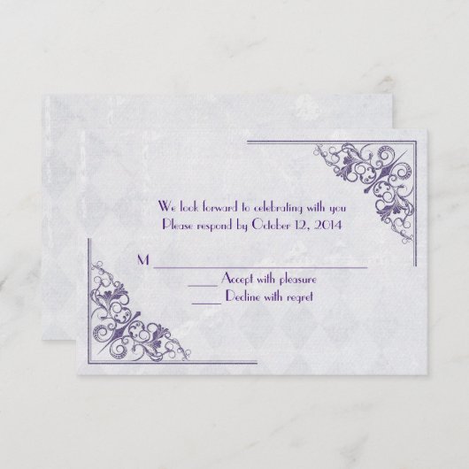 Invitation conception élégante de coin RSVP violet (Devant / Derrière)