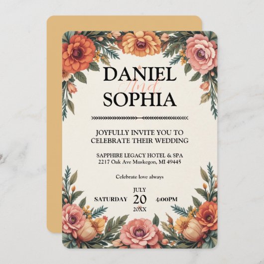 Invitation Conception élégante d'invitation de mariage (Devant / Derrière)