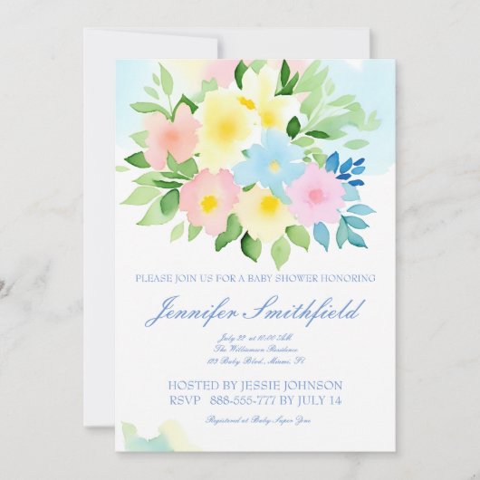 Invitation Conception florale à l'aquarelle (Devant)
