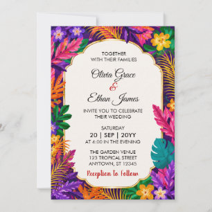 Invitation Conception Florale de Mariage aux Feuilles Tropica