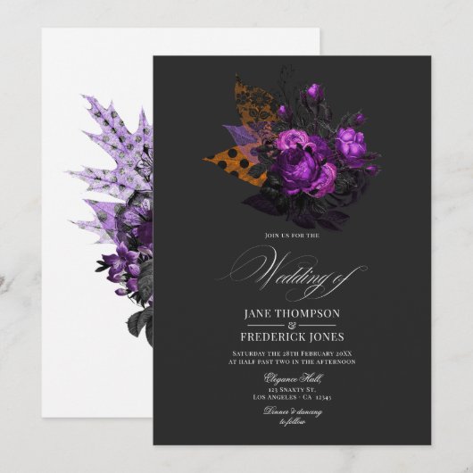 Invitation Conception florale gothique shabby-chic romantique (Devant / Derrière)