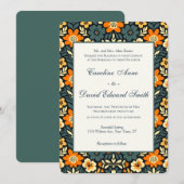 Invitation Conception florale moderne sarcelle et orange (Devant / Derrière)
