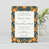 Invitation Conception florale moderne sarcelle et orange (Debout devant)