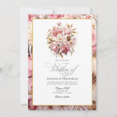 Invitation Conception florale rose et or chic (Devant)